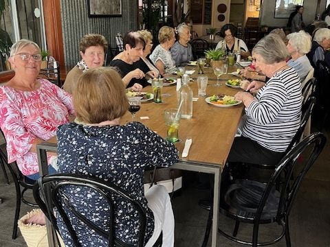 Members and guests enjoying lunch at the Peak Crossing Hotel during our mystery day bus trip in March 2024