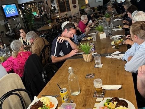 Members and guests enjoying lunch at the Peak Crossing Hotel during our mystery day bus trip in March 2024