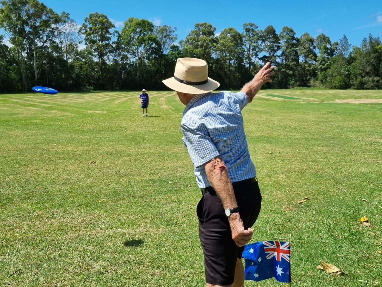 Australia Day BBQ at Sancrox Reserve. John Urquhart threw the frisbee twice as far as anyone else, and he has done this before. The swabs we took have not come back, will keep you posted.