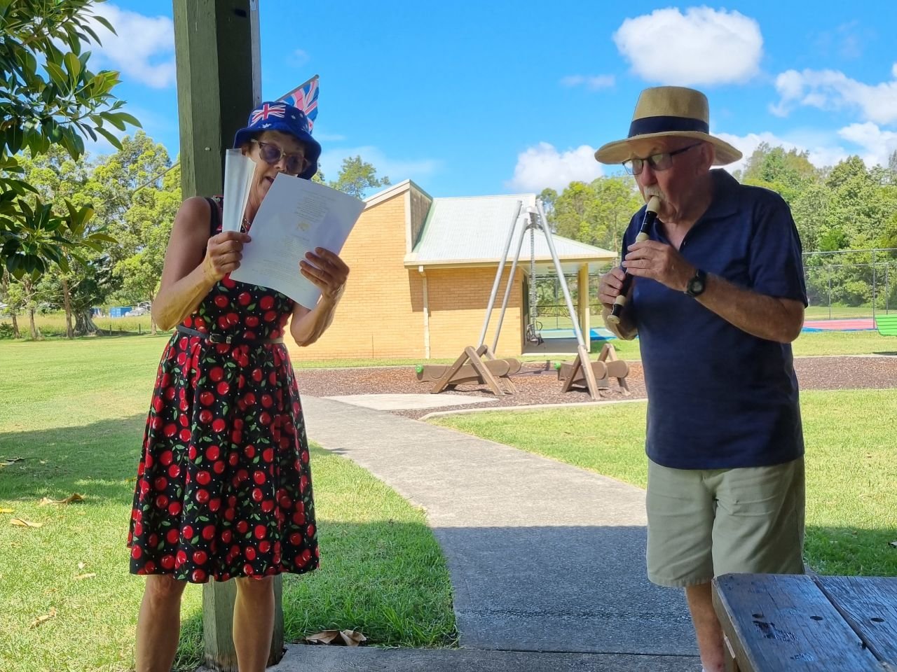 Australia Day BBQ at Sancrox Reserve. Dee was the choir leader and James on Saxophone???? I'm sure it was a recorder.