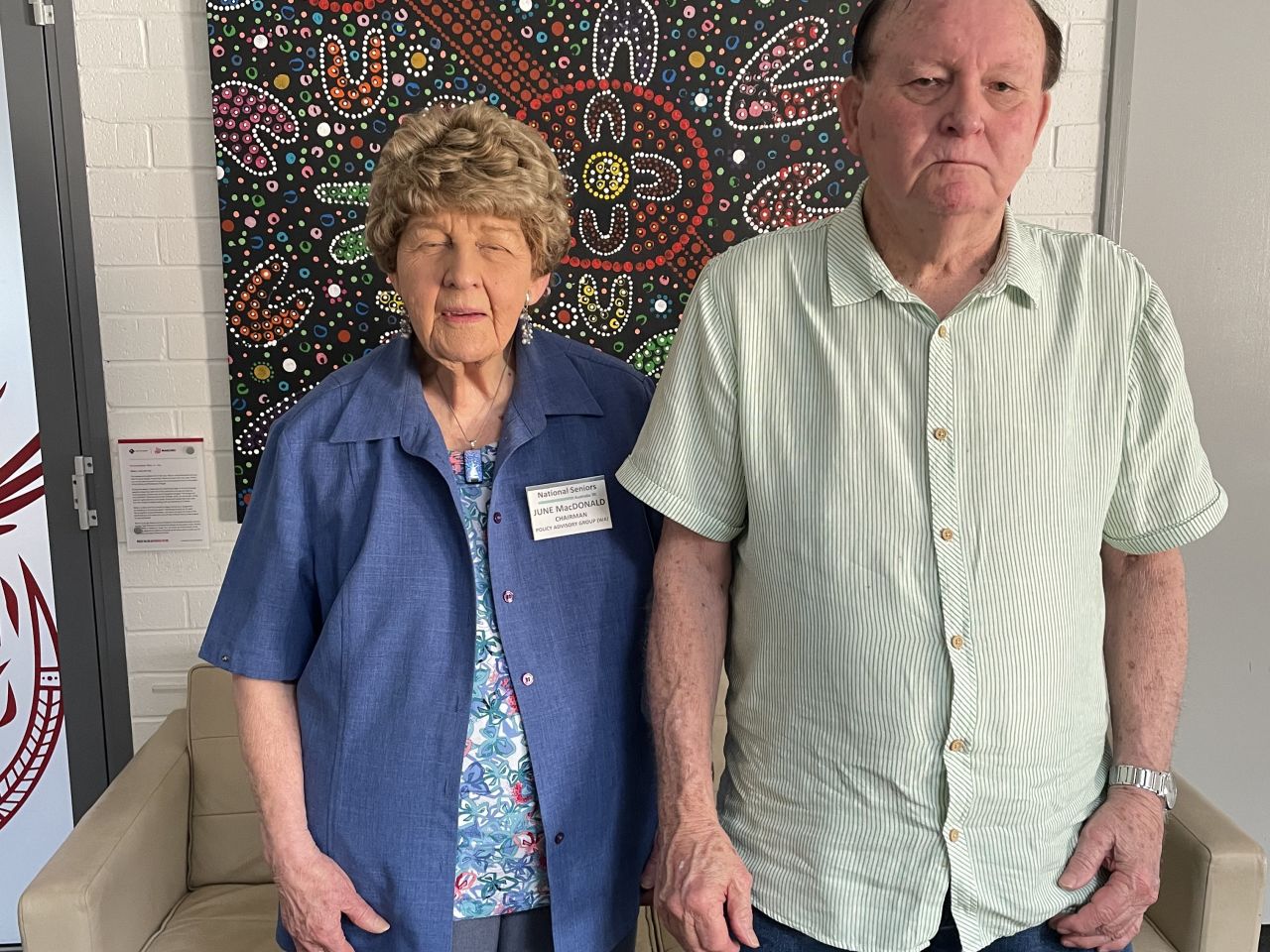 Mrs June MacDonald, Chair, Policy Action Group, with member of PAG, Rod McLaren who is also Secretary of the National Seniors Perth Branch