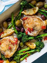 Chicken, lemon and olive traybake