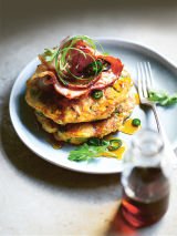 Corn, green chilli and coriander buttermilk pancakes